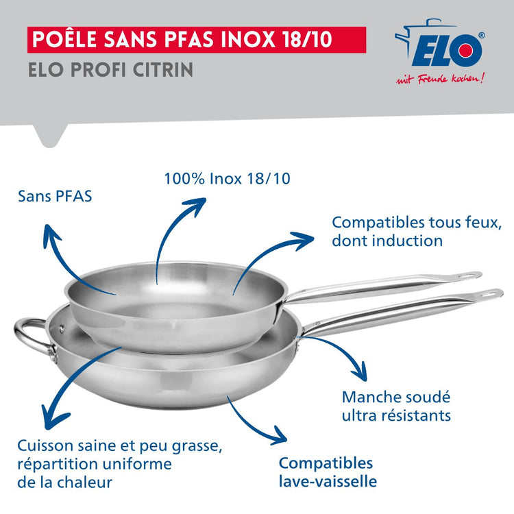 Ensemble de 2 Poêles de cuisson 28 et 32 cm et 2 faitouts 12 et 14 cm Elo Profi Brillant