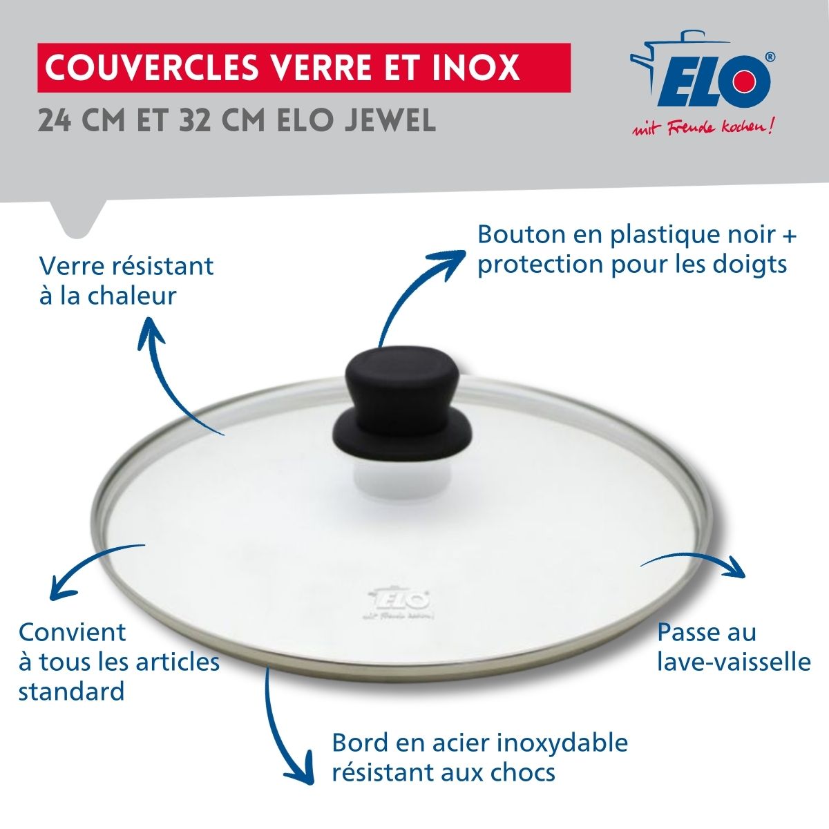 Set Poêle de cuisson avec revêtement céramique sans PFAS et couvercle de cuisson en verre 32 cm Profi Therm Platinum Elo