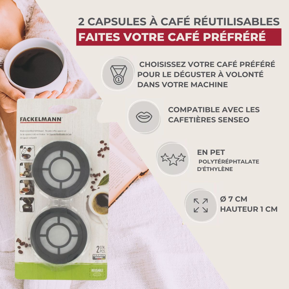 Kit de 2 capsules à café réutilisables compatibles Senseo Fackelmann Petit Déjeuner