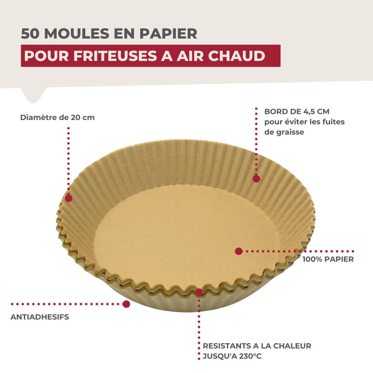 50 Moules en papier air fryer ronds 20 cm Fackelmann