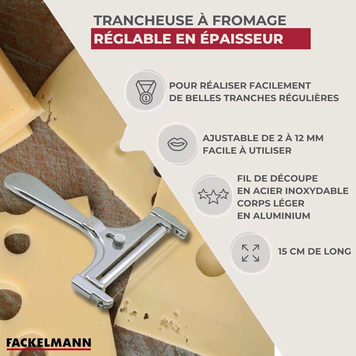coupe tranche fromage en inox fackelmann spécialités culinaires