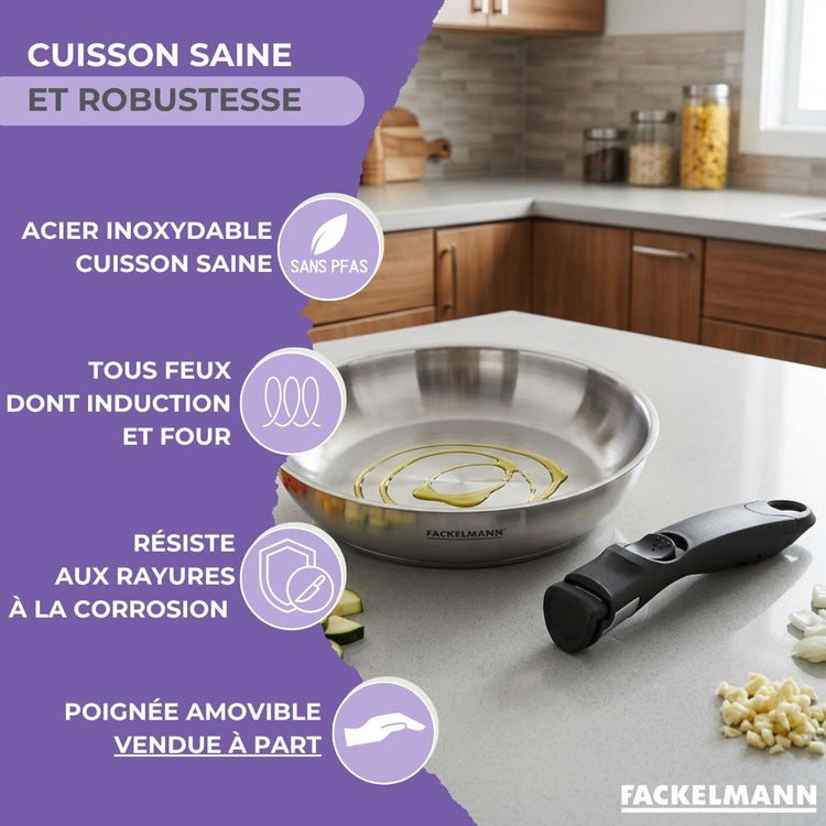 Lot de 3 poêles en inox 20 cm 24 cm 28 cm Fackelmann InoGrip