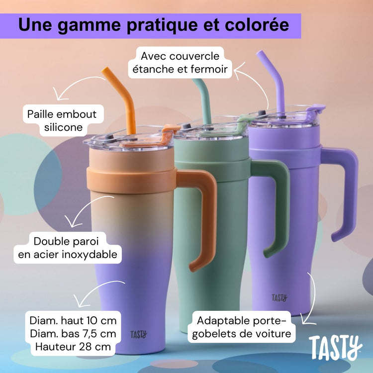 Gobelet isotherme 1200 ml lilas et pêche Tasty