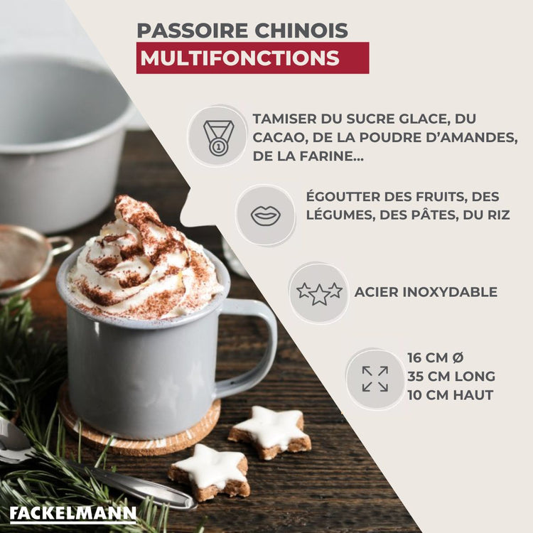 Passoire Chinois 16 cm de diamètre en inox Fackelmann