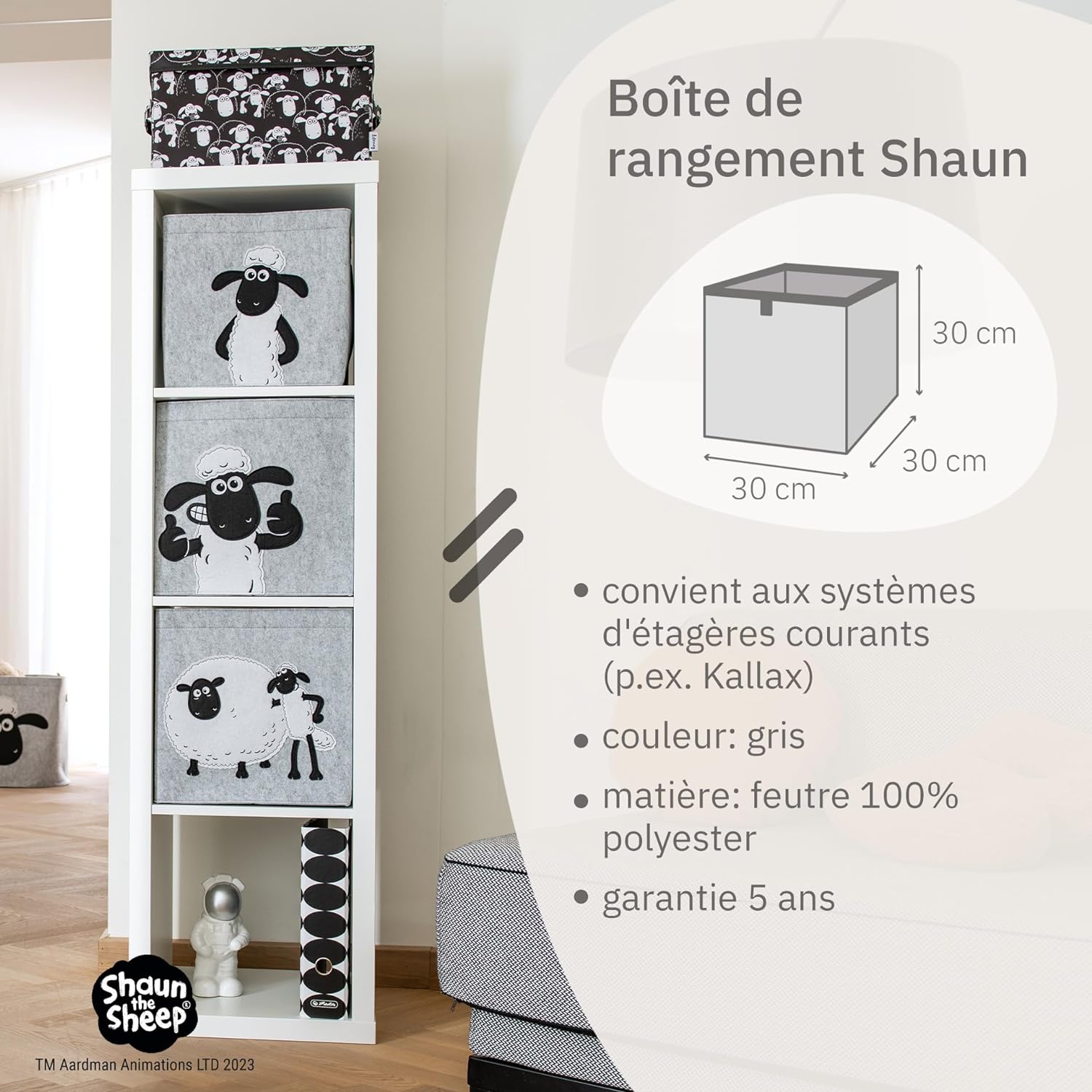 Boîte de rangement en feutre compatible Kallax Lifeney Shaun le mouton