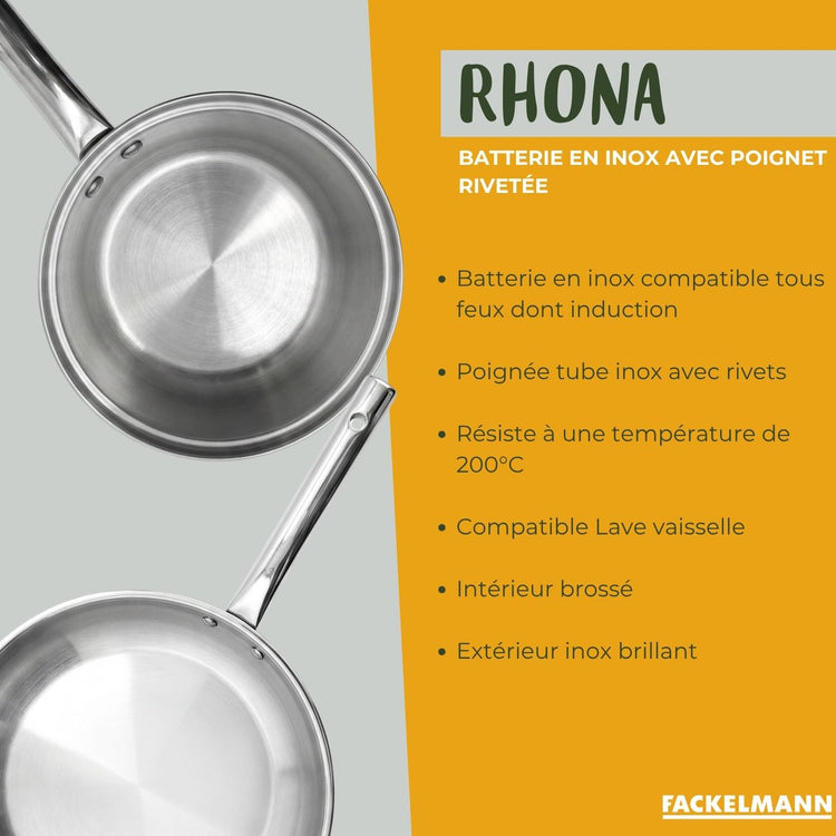 Lot de 3 casseroles inox 18/20/22 cm et 1 poêle à frire 20 cm avec couvercle Fackelmann Rhona
