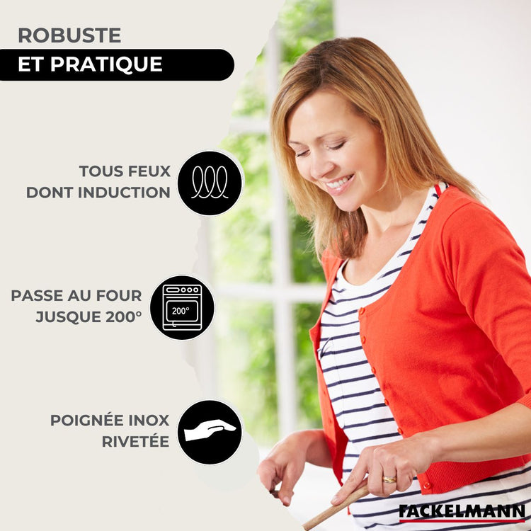 Batterie de cuisine avec 3 faitouts 16/20/24 cm et 2 poêles 20/24 cm et 5 ustensiles de cuisine Fackelmann Etherna Brillant Clip