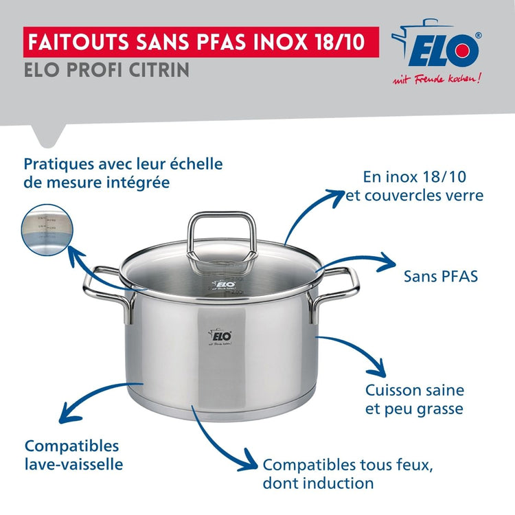 Ensemble de 1 Poêle de cuisson 28 cm et 1 faitout 16 cm Elo Profi Citrin