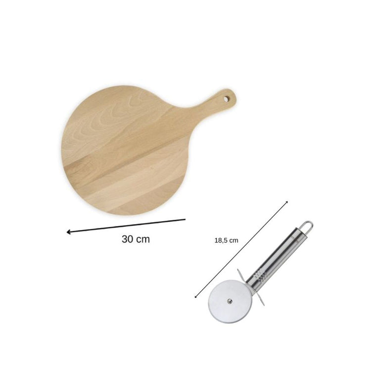 6 planches à pizza 30 cm en bois et roulette Fackelmann Boissellerie