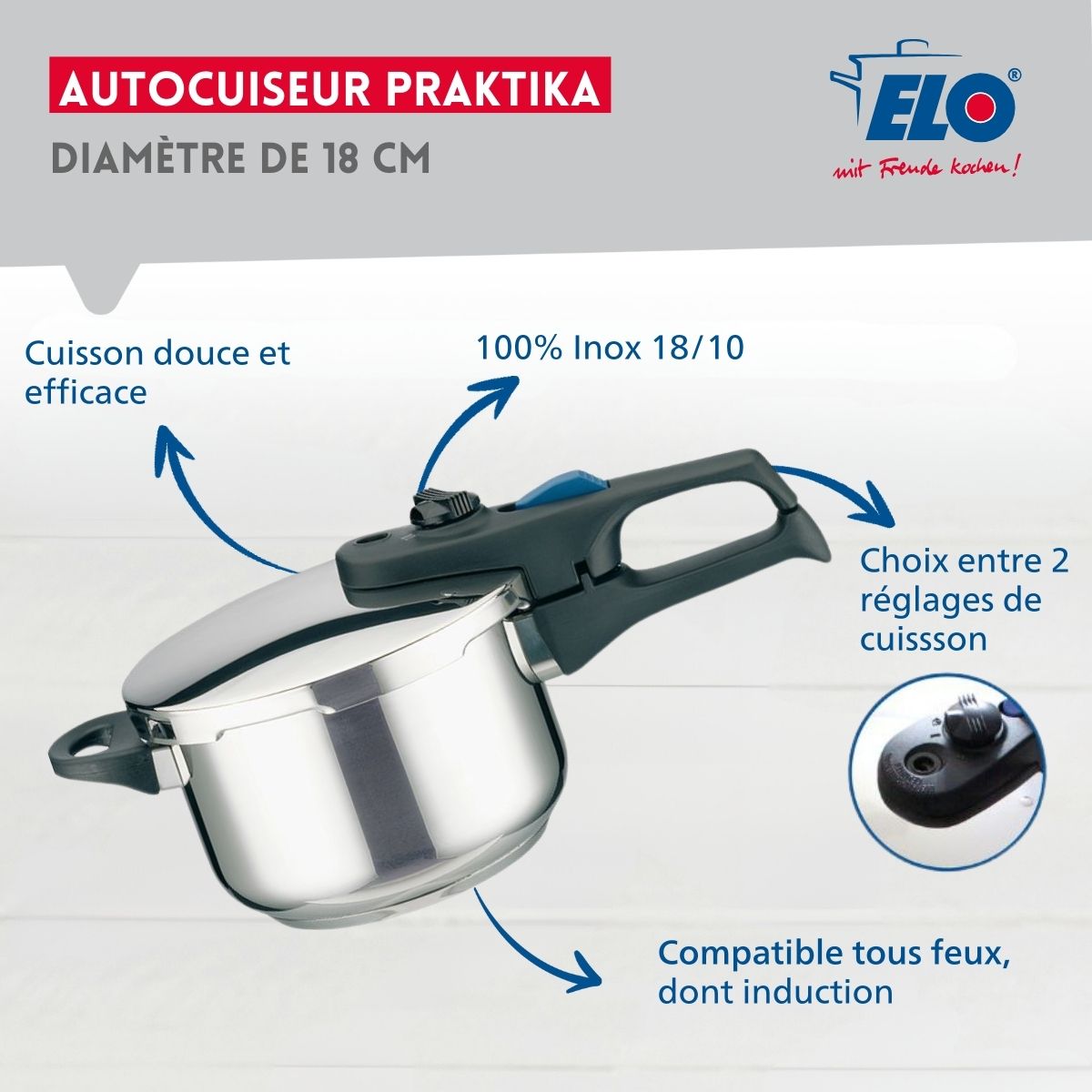 Autocuiseur 18 cm d'une capacité de 2,7 litres Elo Praktika