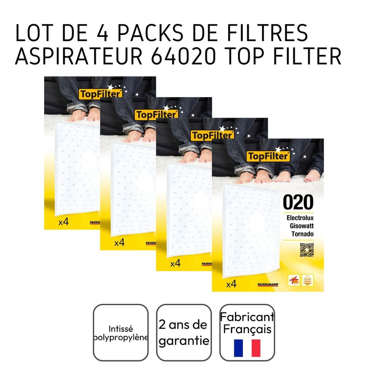 Lot de 4 packs de 4 filtres aspirateur seau Electrolux et Tornado TopFilter Premium
