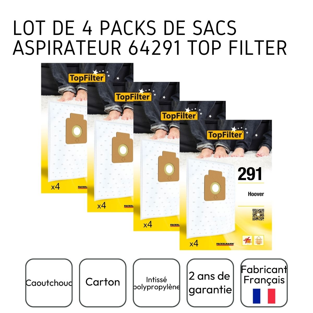 Lot de 4 packs de 4 sacs aspirateur 64291 pour Hoover TopFilter Premium