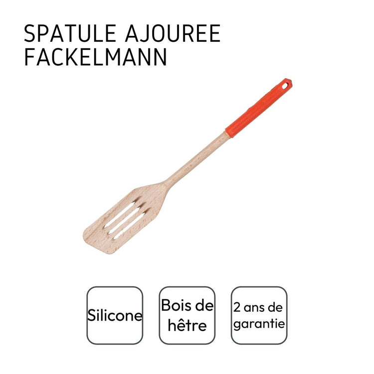 Spatule de cuisine en bois ajourée avec manche en silicone Fackelmann Wood Edition