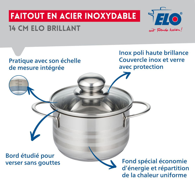 Faitout en acier inoxydable sans PFAS 14 cm Elo Brillant