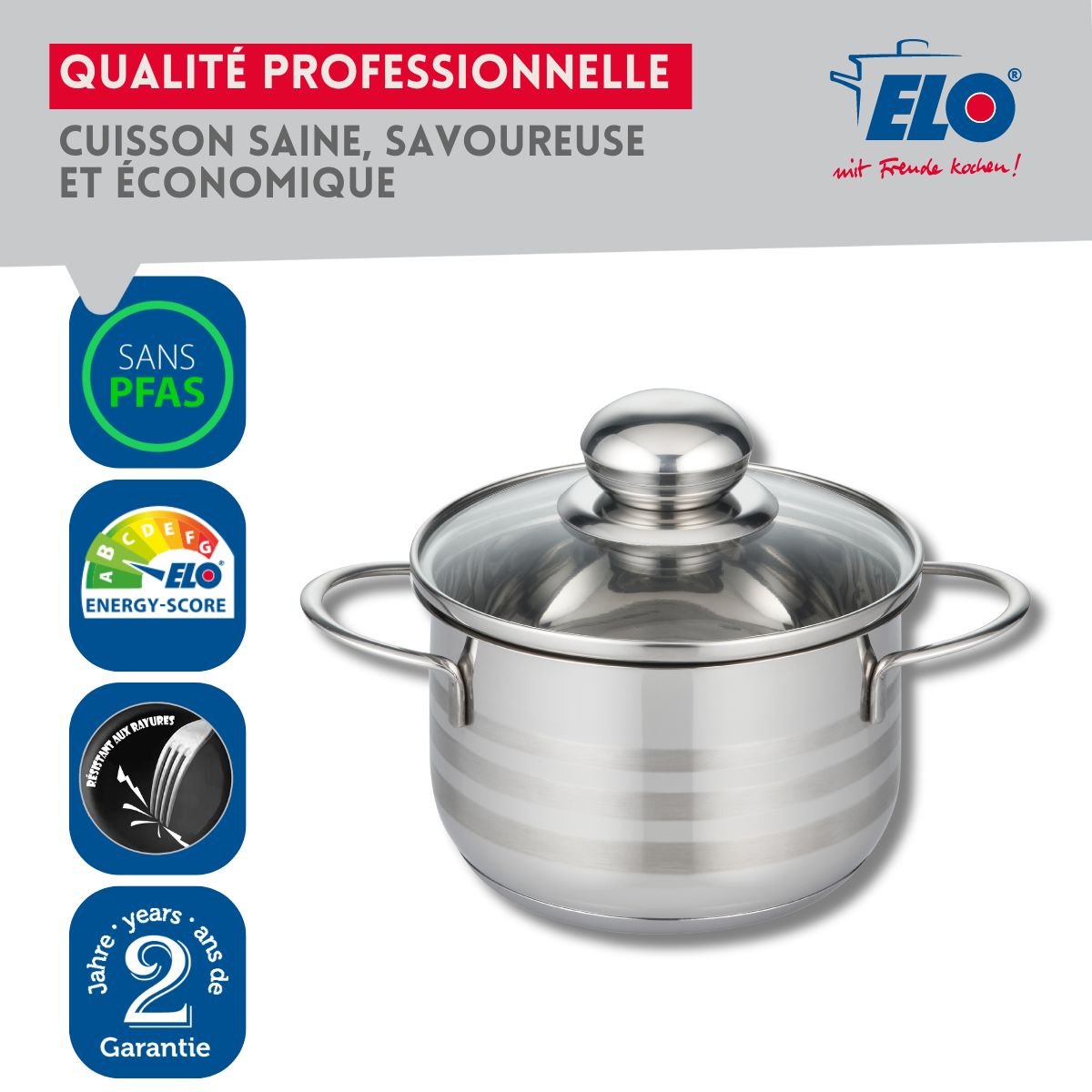Faitout en acier inoxydable sans PFAS 14 cm Elo Brillant