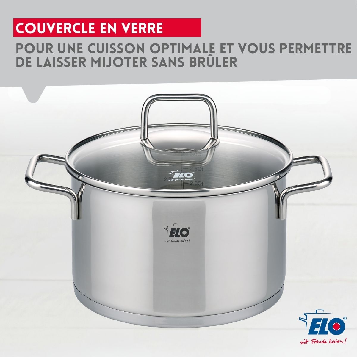Marmite en inox avec couvercle en verre 20 cm Elo Citrin