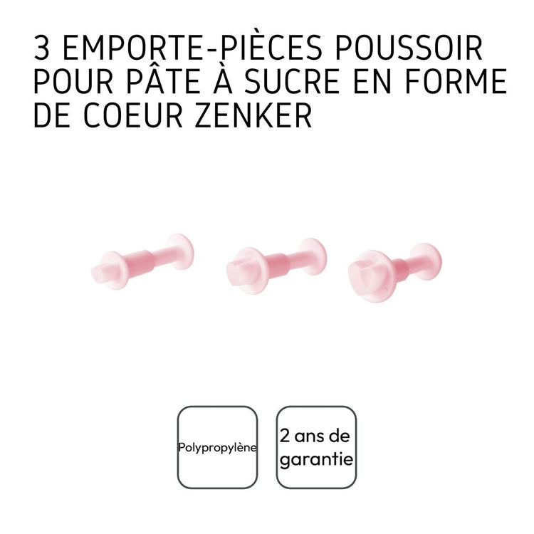 Lot de 3 emporte-pièces cœur à poussoir pour pâte à sucre Zenker Candy