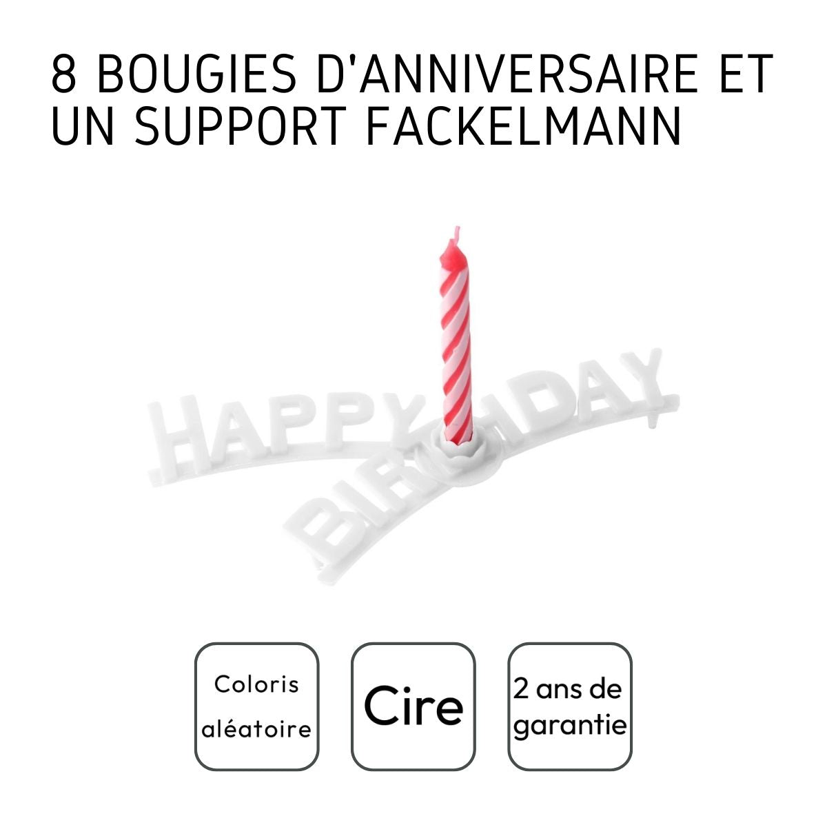 Set support "happy birthday" et 8 bougies d'anniversaire Fackelmann Rio Party