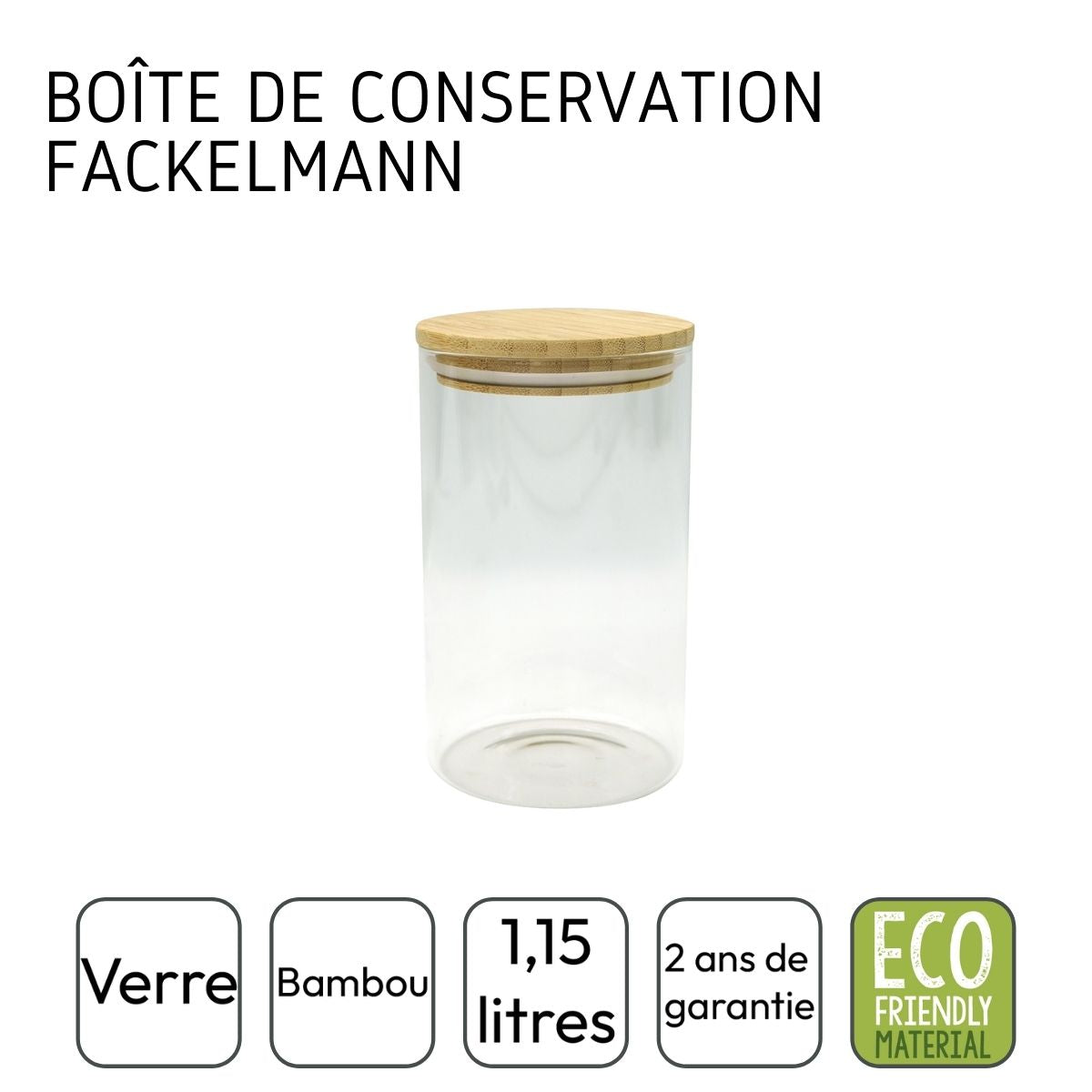 Boîte de conservation en verre 1,15L avec couvercle en Bambou Fackelmann Eco Friendly