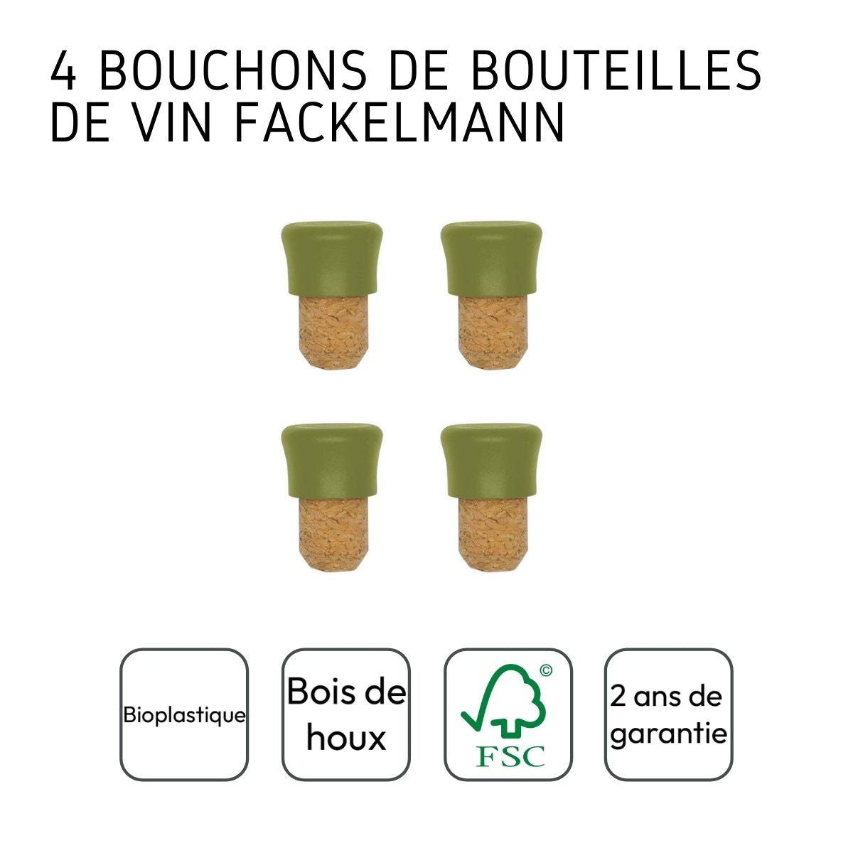 Lot de 4 bouchons en liège Fackelmann Gamme Zéro