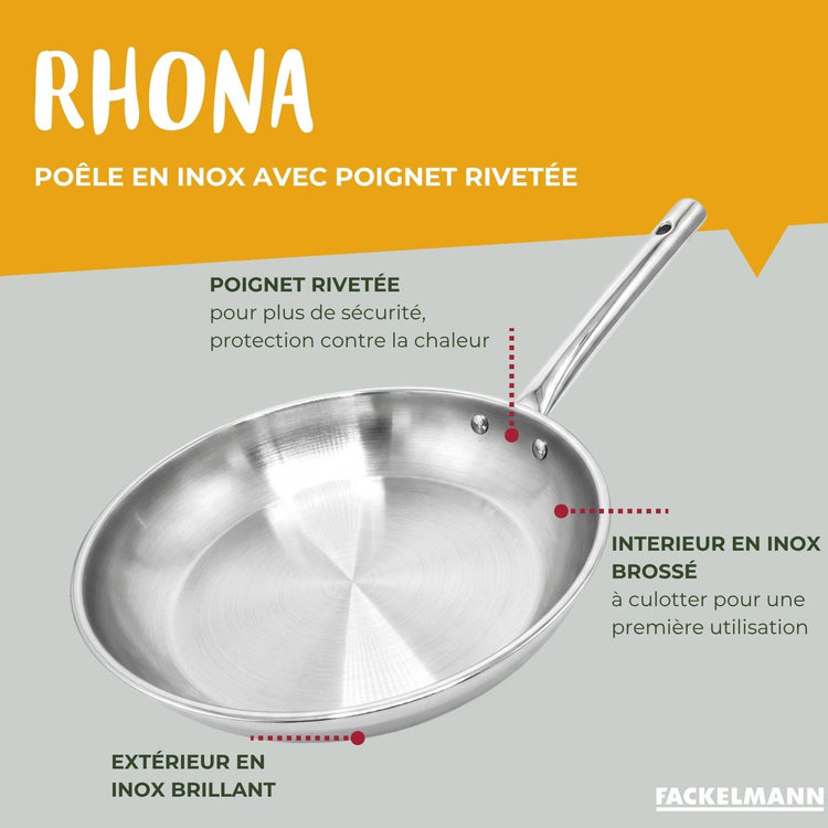Lot de 4 casseroles 16/18/20/22 cm et 2 poêles en inox 20/24 cm avec couvercles Fackelmann Rhona