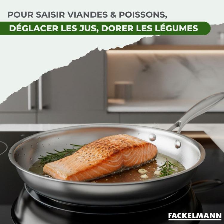 Set de 2 poêles de cuisson 24/26 cm en inox sans PFAS Fackelmann Vita3