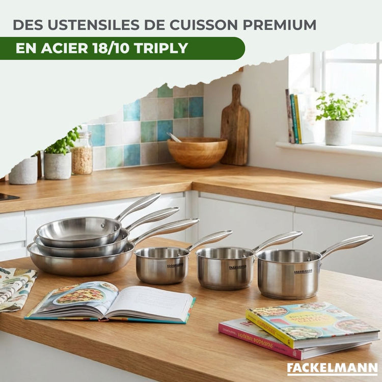 Batterie de cuisine avec 2 poêles 20/26 cm et 2 casseroles 14/18 cm sans PFAS Fackelmann Vita3