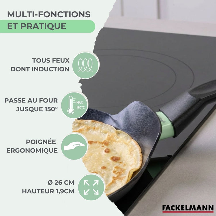 Set chandeleur crêpière 26 cm et 3 ustensiles Fackelmann Brandao