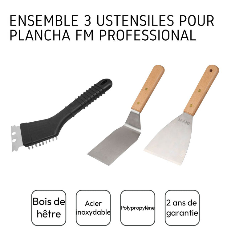Ensemble 3 ustensiles professionnels pour plancha FM Professional