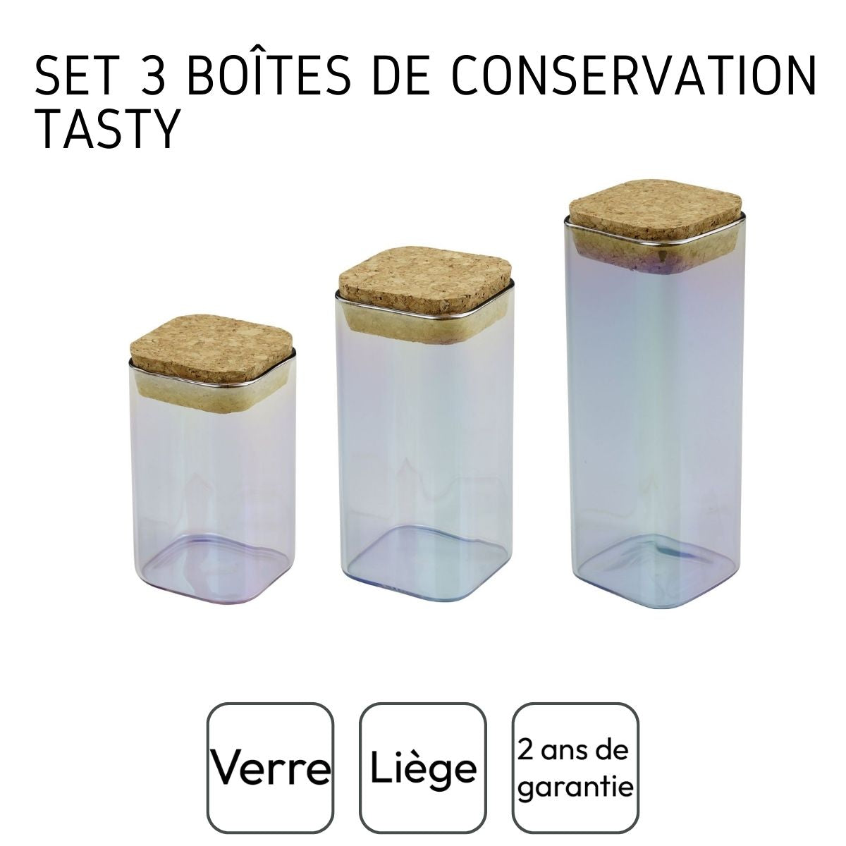 Set de 3 boîtes de conservation en verre avec couvercle 280 ml + 330 ml + 450 ml Tasty Green