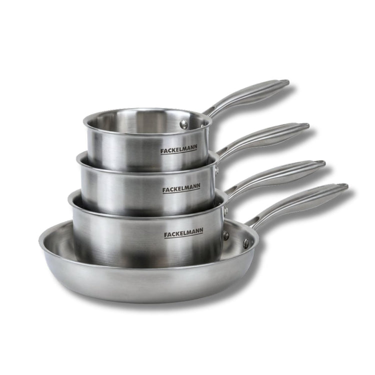 Batterie de cuisine avec 1 poêle de cuisson 20 cm et 3 casseroles 14/18 cm en inox sans PFAS Fackelmann Vita3