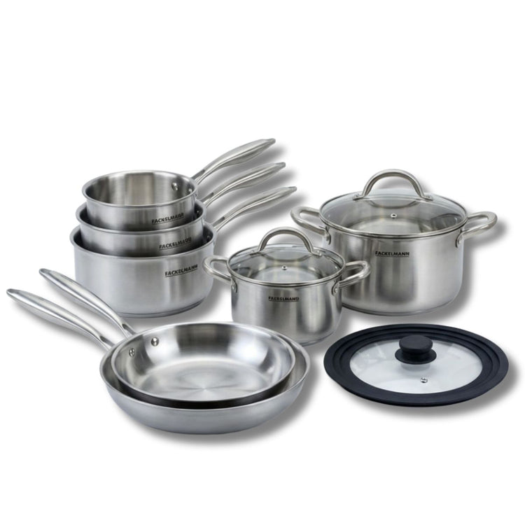 Poêles à Frire 20 28 cm, Casseroles 14 18 cm, Faitouts 20 24 cm inox 18/10 Triply et Couvercle Fackelmann Vita3