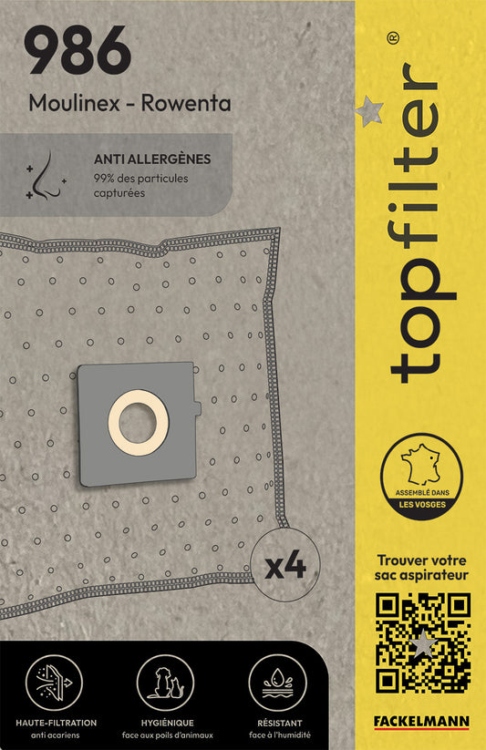Lot de 4 sacs aspirateur pour Rowenta et Moulinex TopFilter Premium
