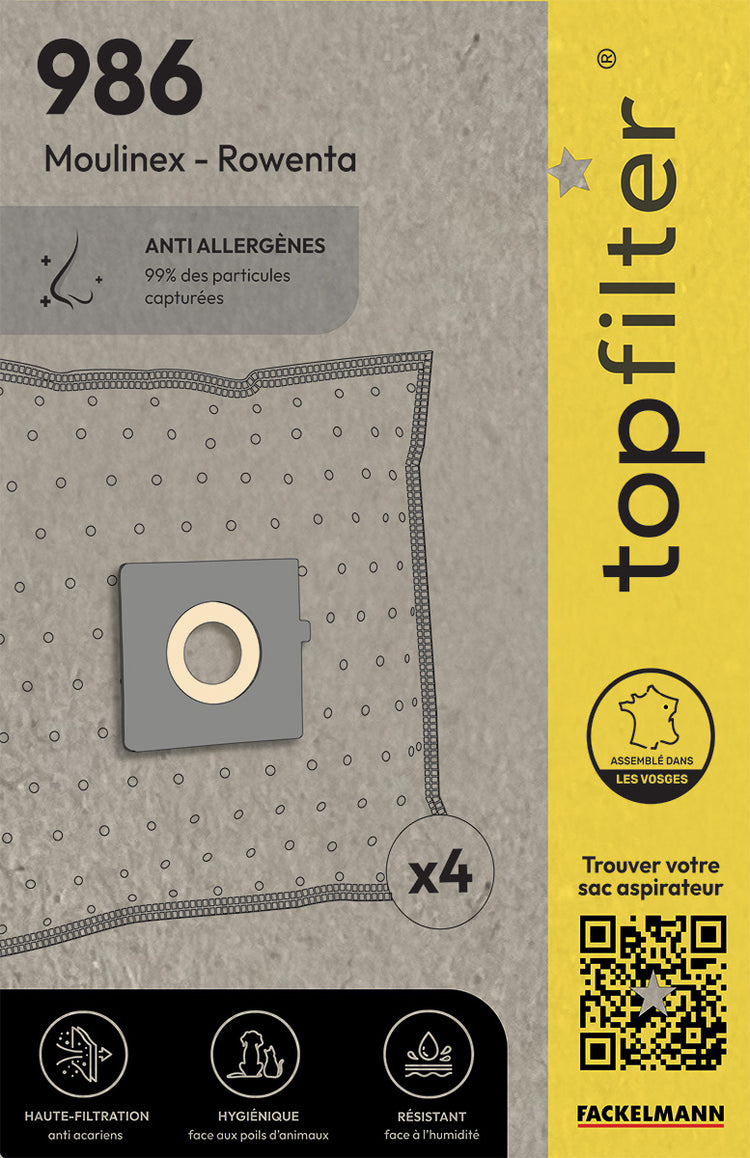 Lot de 4 sacs aspirateur pour Rowenta et Moulinex TopFilter Premium
