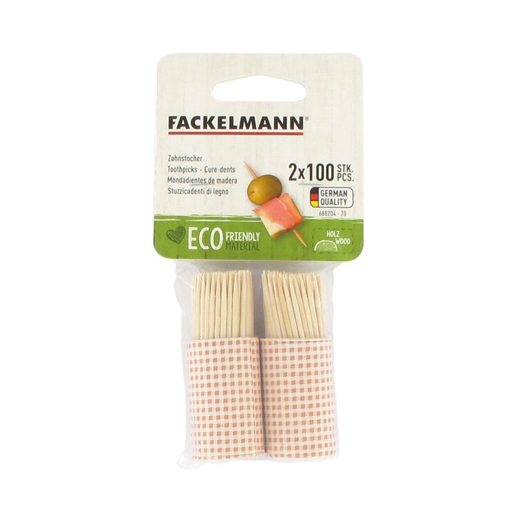 Lot de 2 tonnelets de 100 cure-dents en bois Fackelmann Wood Edition