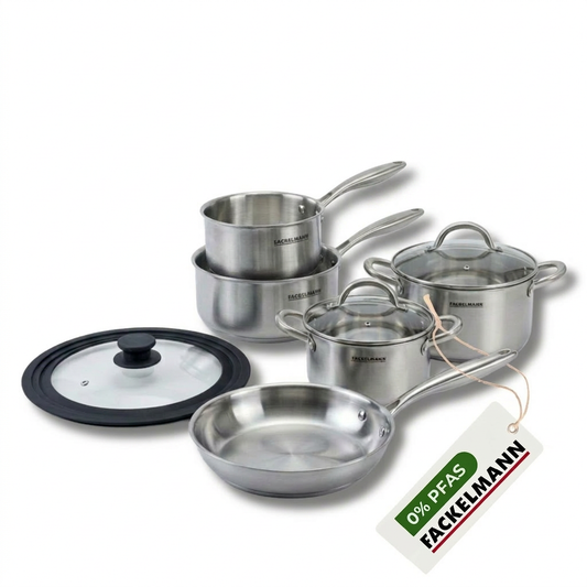 Poêle à Frire 20 cm, Casseroles 14 et 18 cm, Faitouts 20 24 cm inox 18/10 Triply et couvercle Fackelmann Vita3