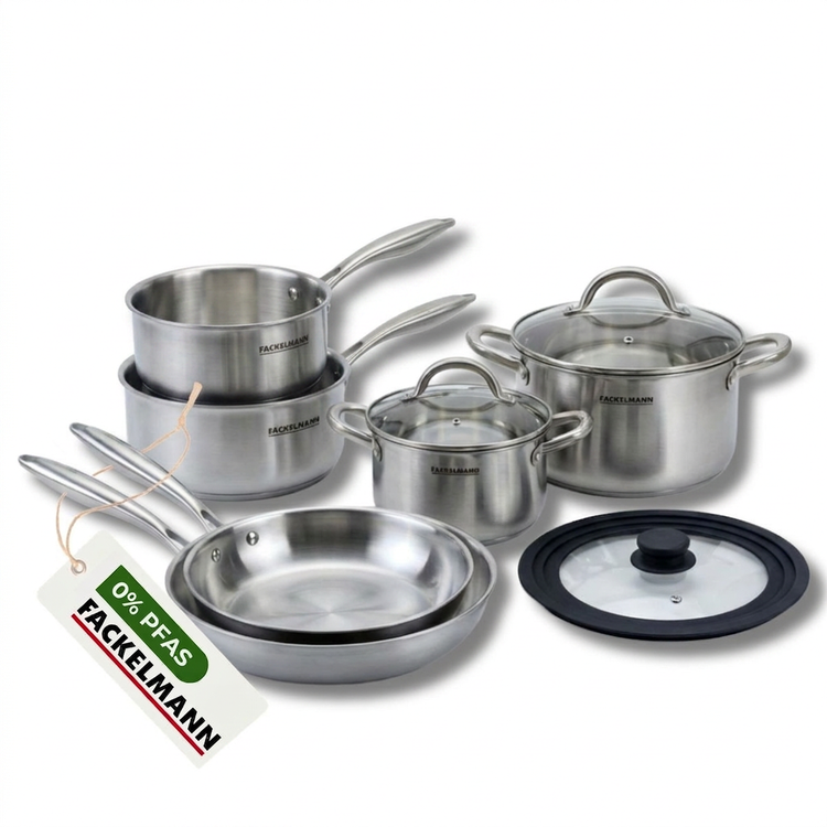 Poêles à Frire 20 24 cm, Casseroles 14 et 18 cm, Faitouts 20 24 cm inox 18/10 Triply et Couvercle Fackelmann Vita3