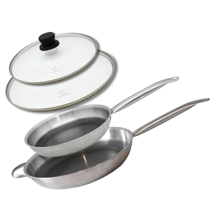 Lot de 2 poêles de 24 et 32 cm avec couvercles Elo Relief Solution sans PFAS