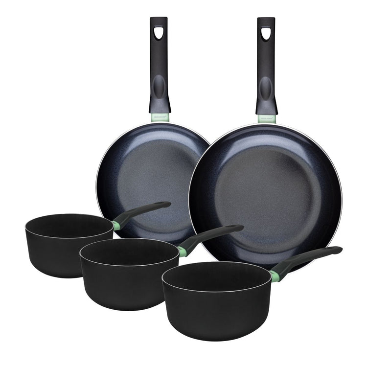 Ensemble de 2 poêles de 24 et 28 cm et 3 casseroles 16, 18 et 20 cm Fackelmann Brandao