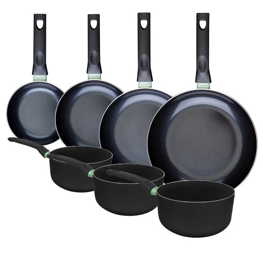 Ensemble de 4 poêles de 16, 20, 24 et 28 cm et 3 casseroles 16, 18 et 20 cm Fackelmann Brandao
