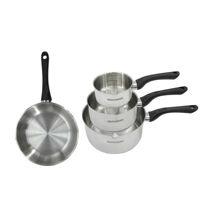 Set poêle 20 cm et 3 casseroles 12 16 et 20 cm en inox Fackelmann Geneva