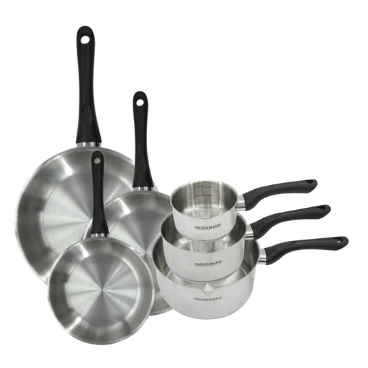 Set 3 poêles 20 24 et 28 cm et 3 casseroles 12 16 et 20 cm en inox Fackelmann Geneva