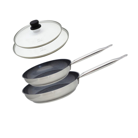Set de 2 Poêles de cuisson avec revêtement céramique sans PFAS et 2 couvercles de cuisson en verre, 24 cm et 28 cm Profi Therm Platinum Elo