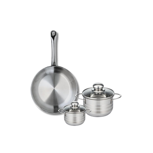 Ensemble de 1 Poêle de cuisson 28 cm et 2 faitouts 12 et 16 cm Elo Profi Brillant