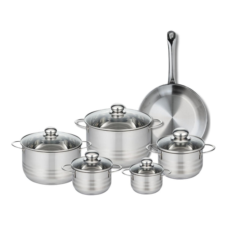 Ensemble de 1 Poêle de cuisson 28 cm et 5 faitouts 12, 14, 16, 20 et 24 cm Elo Profi Brillant