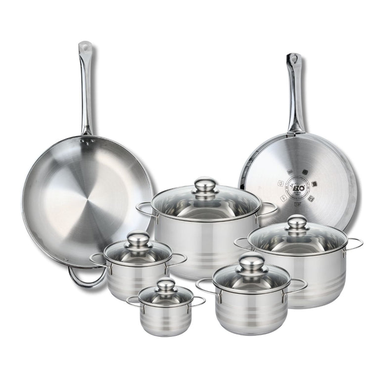 Ensemble de 2 Poêles de cuisson 28 et 32 cm et 5 faitouts 12, 14, 16, 20 et 24 cm Elo Profi Brillant