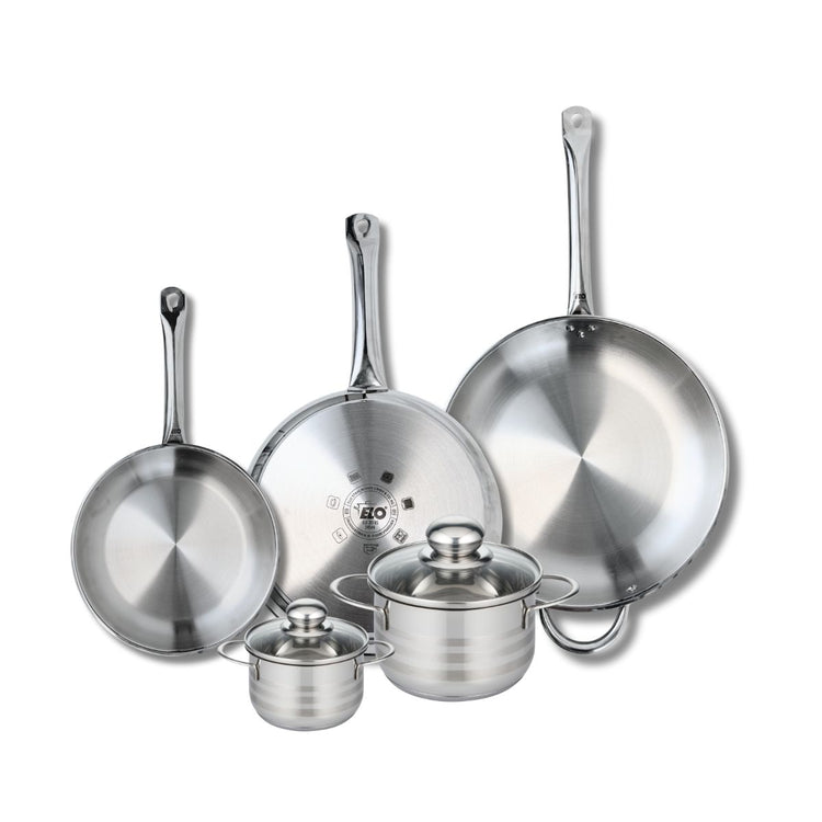 Ensemble de 3 Poêles de cuisson 24, 28 et 32 cm et 2 faitouts 12 et 16 cm Elo Profi Brillant