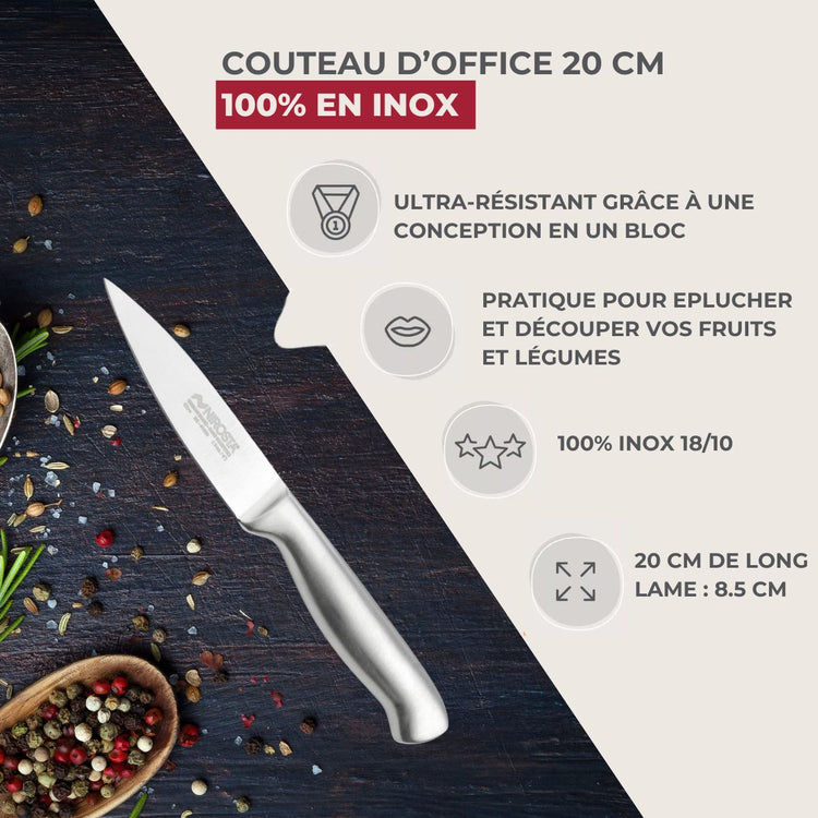Ensemble de 2 Couteaux d'office en inox 20 cm en tout Nirosta Star