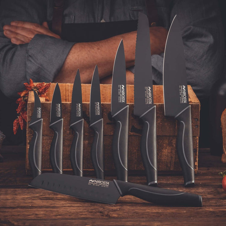 Ensemble de 4 Couteaux de cuisine cranté Nirosta Black Edition
