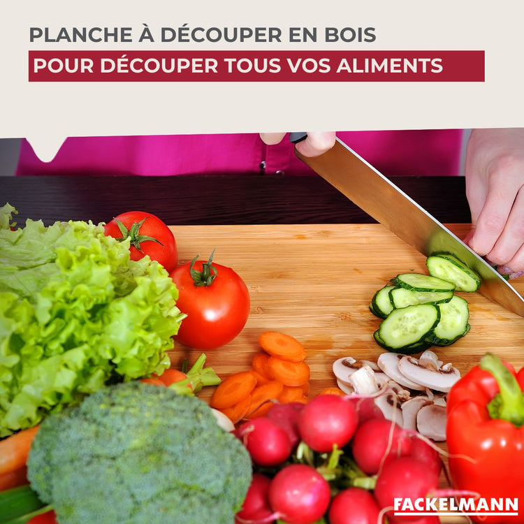 Planche à découper, hêtre avec rigolle et collecteur de sang 45 x 25 cm Fackelmann Wood Edition